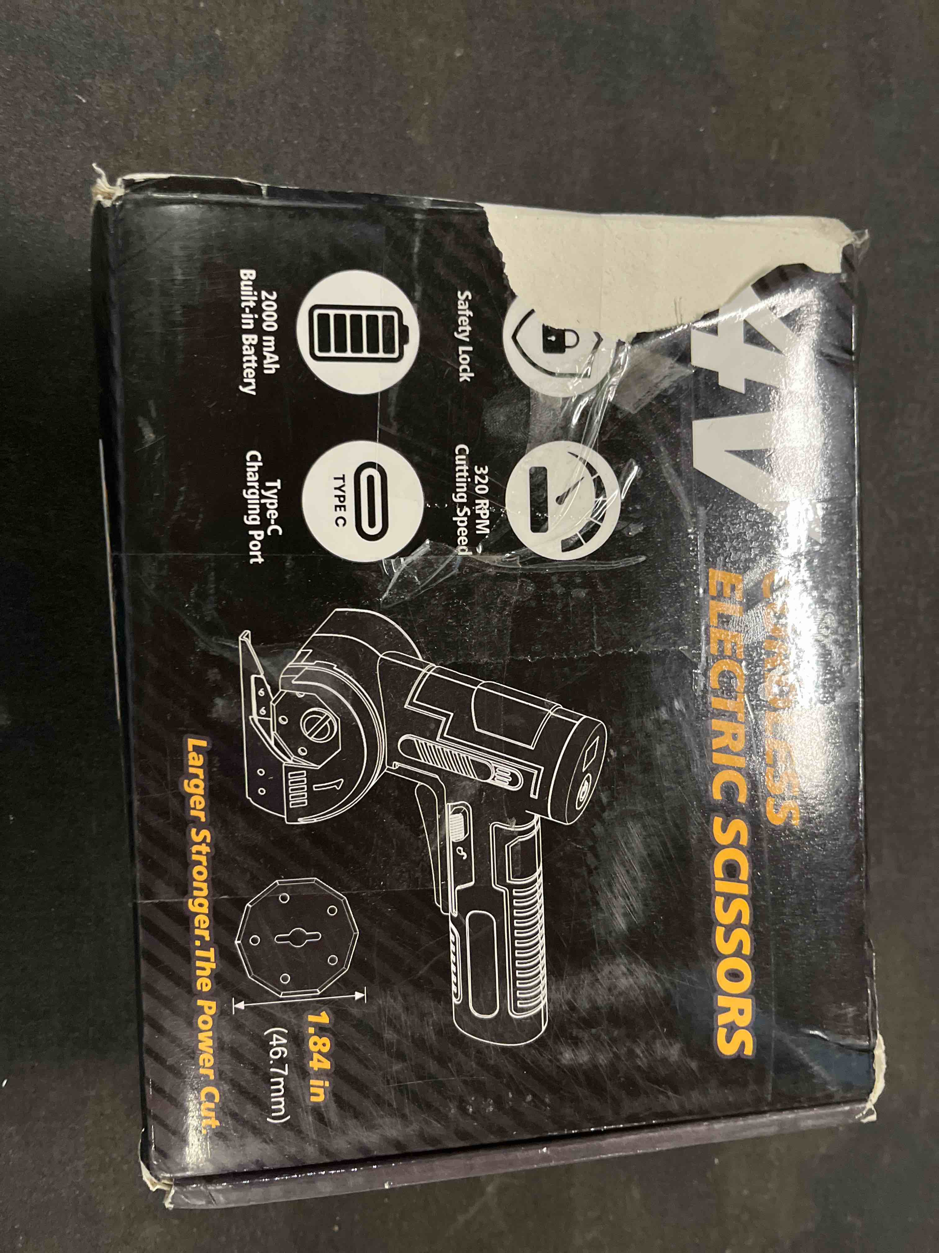 Condition photo showing Good Condition for 2026 upgraded cordless electric scissors - larger 1.84" tungsten blade, wider opening, 320 rpm, 1/3" max thickness, 3-speed & led display, cardboard cutter designed for cardboard box, black 4v-320rpm (2 blades-1.84" included)