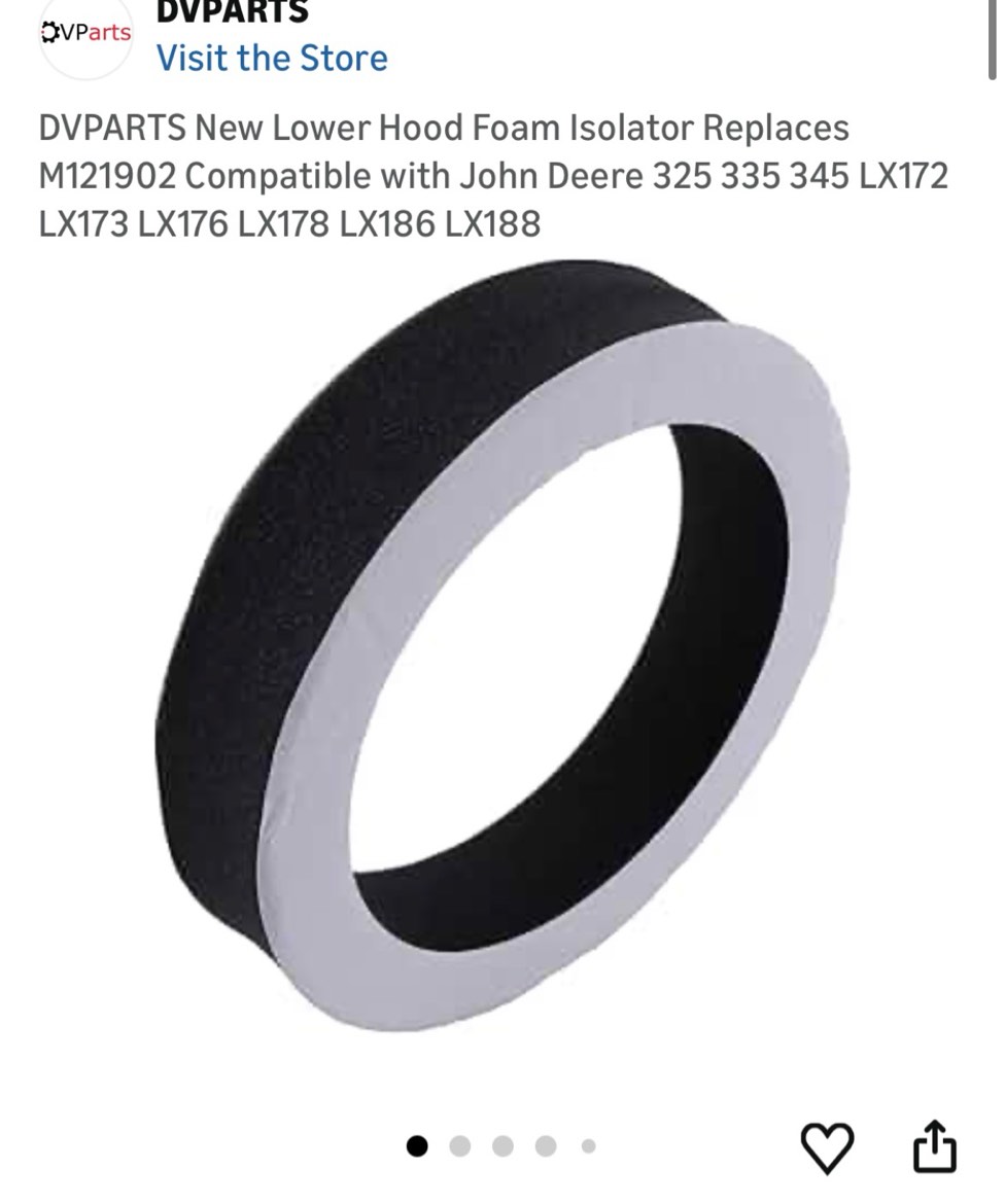 Condition photo showing Good Condition for dvparts new lower hood foam isolator replaces m121902 compatible with john deere 325 335 345 lx172 l