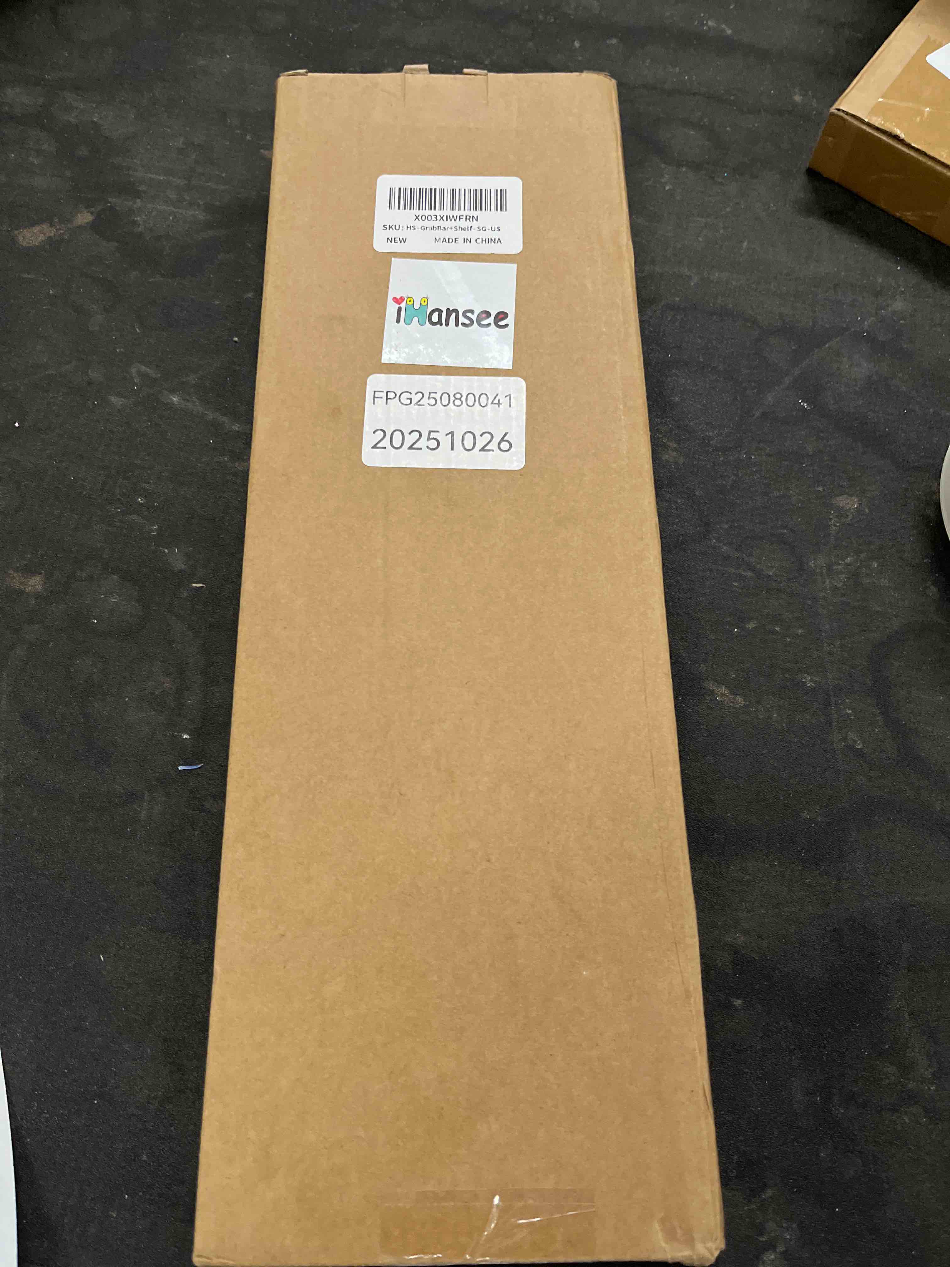 Condition photo showing Good Condition for brushed nickel 18-inch safety grab bar with storage shelf for bathtub or shower, drainage holes, sta