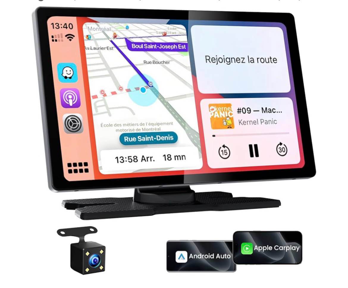 TECXERLLON 9.0" Wireless CarPlay Screen for Car, Android Auto Screen for Car with Backup Camera, Por