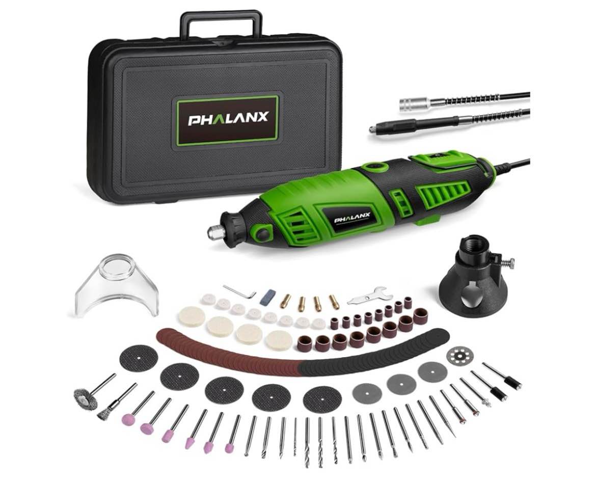 180w rotary tool kit, 1.5-amp phalanx 6 variable speed with flex shaft, 8000-32000rpm multi-tool& 13