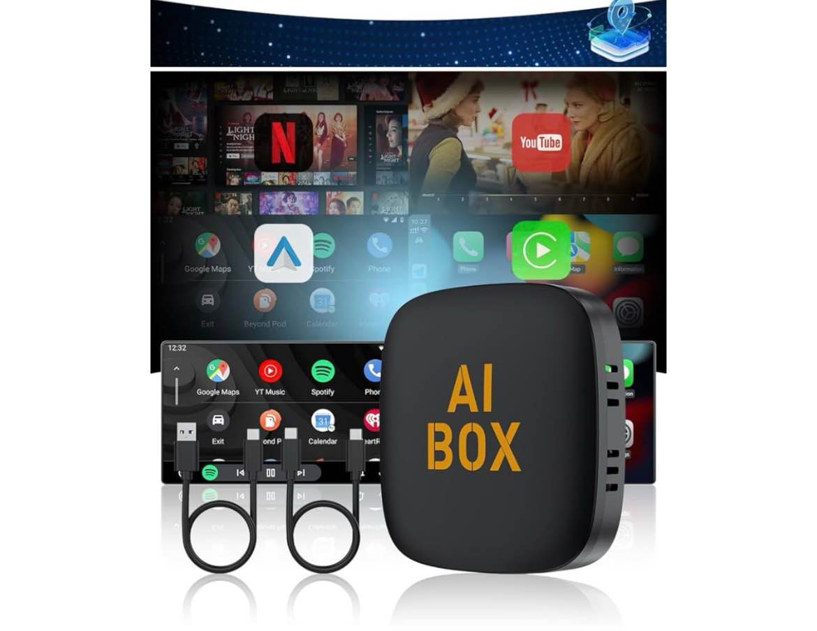 wireless carplay adapter for iphone ai magic box with netflix/youtube supports tf/card dongle plug a