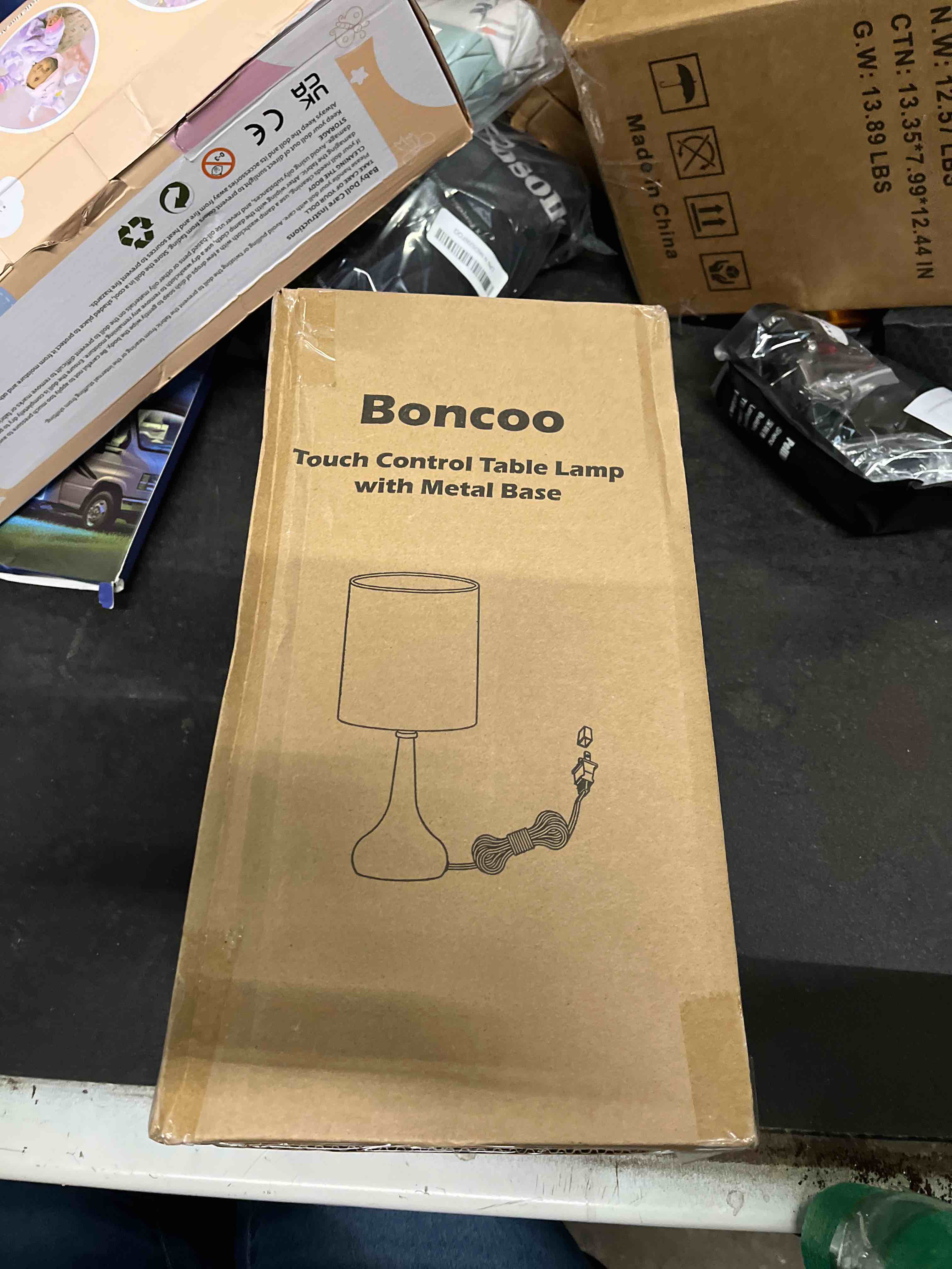 Condition photo showing Good Condition for boncoo touch control table lamp, 3 way dimmable simple night light lamp with white lampshade silver 