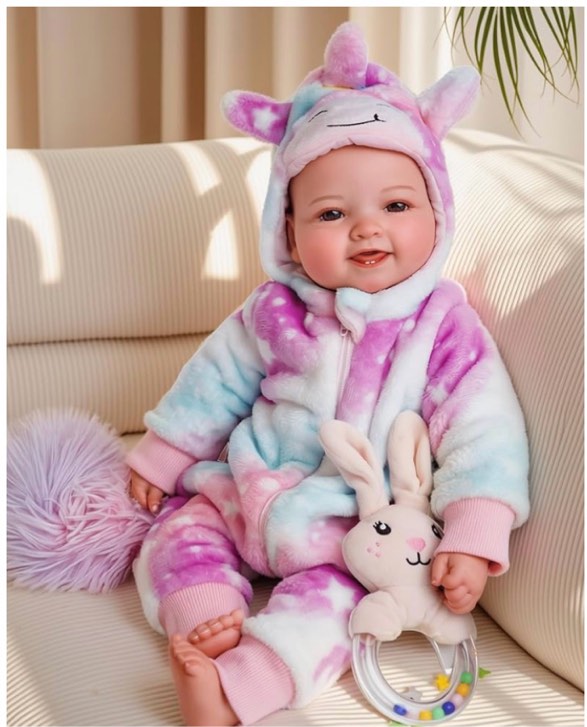 BABESIDE Baby Doll Girl - 17-Inch Soft Body Realistic Baby Doll with Blue Eyes and Cow Outfit Lightw