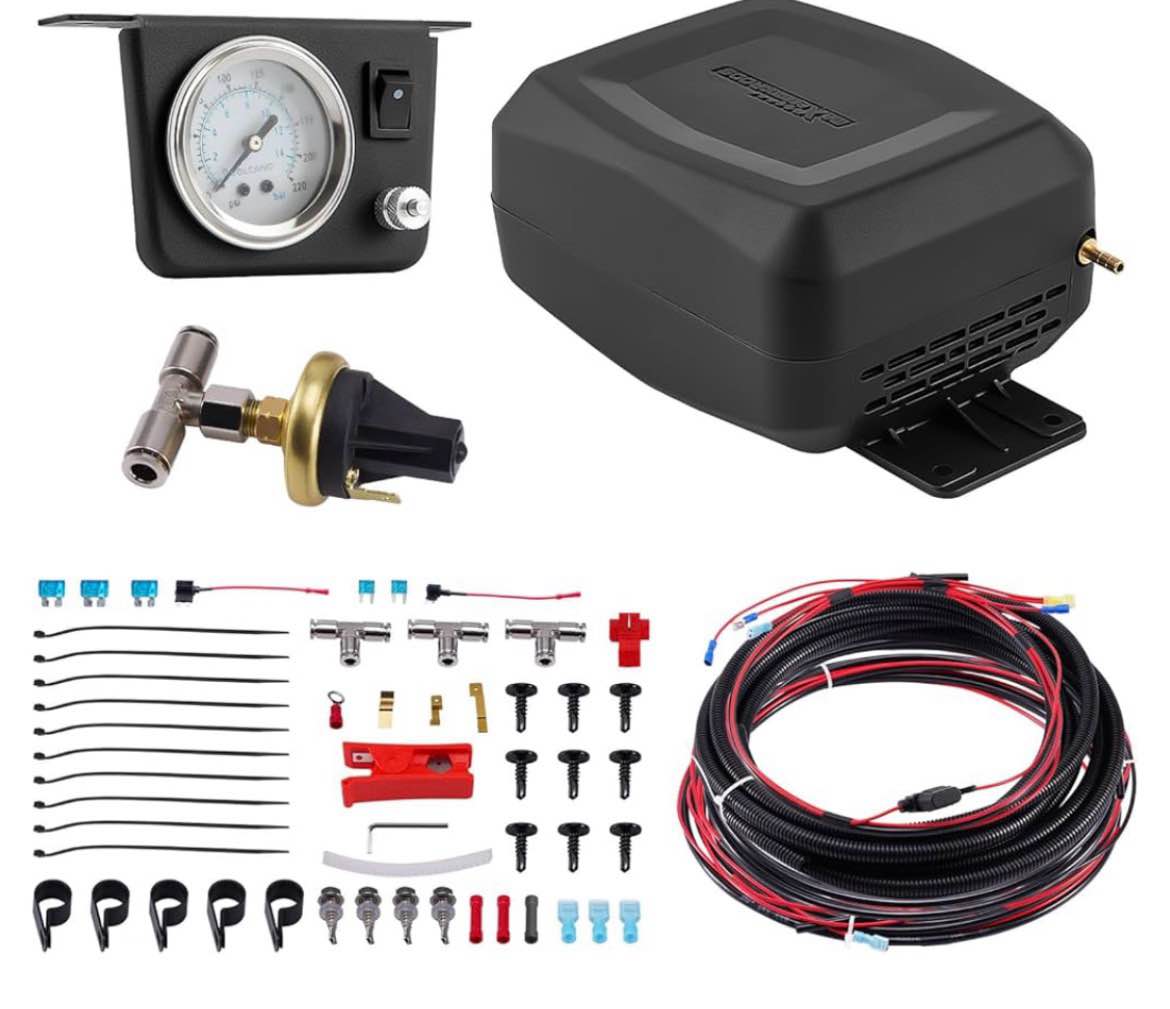 maXpeedingrods On Board Air Compressor System Universal Air Spring Compressor Kit with Gauge Air Lin