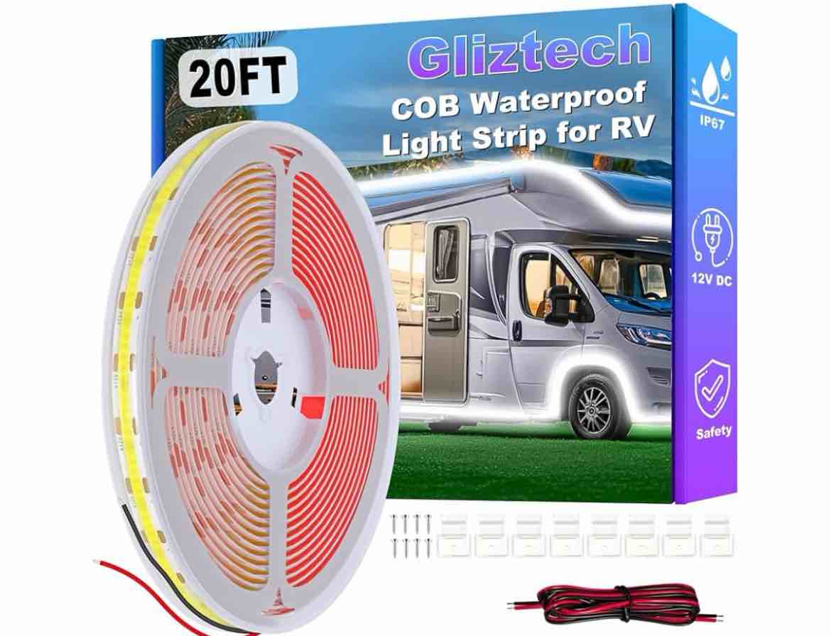 gliztech rv awning lights 20ft, camper awning lights for rv canopy exterior, ip67 12v white cob wate
