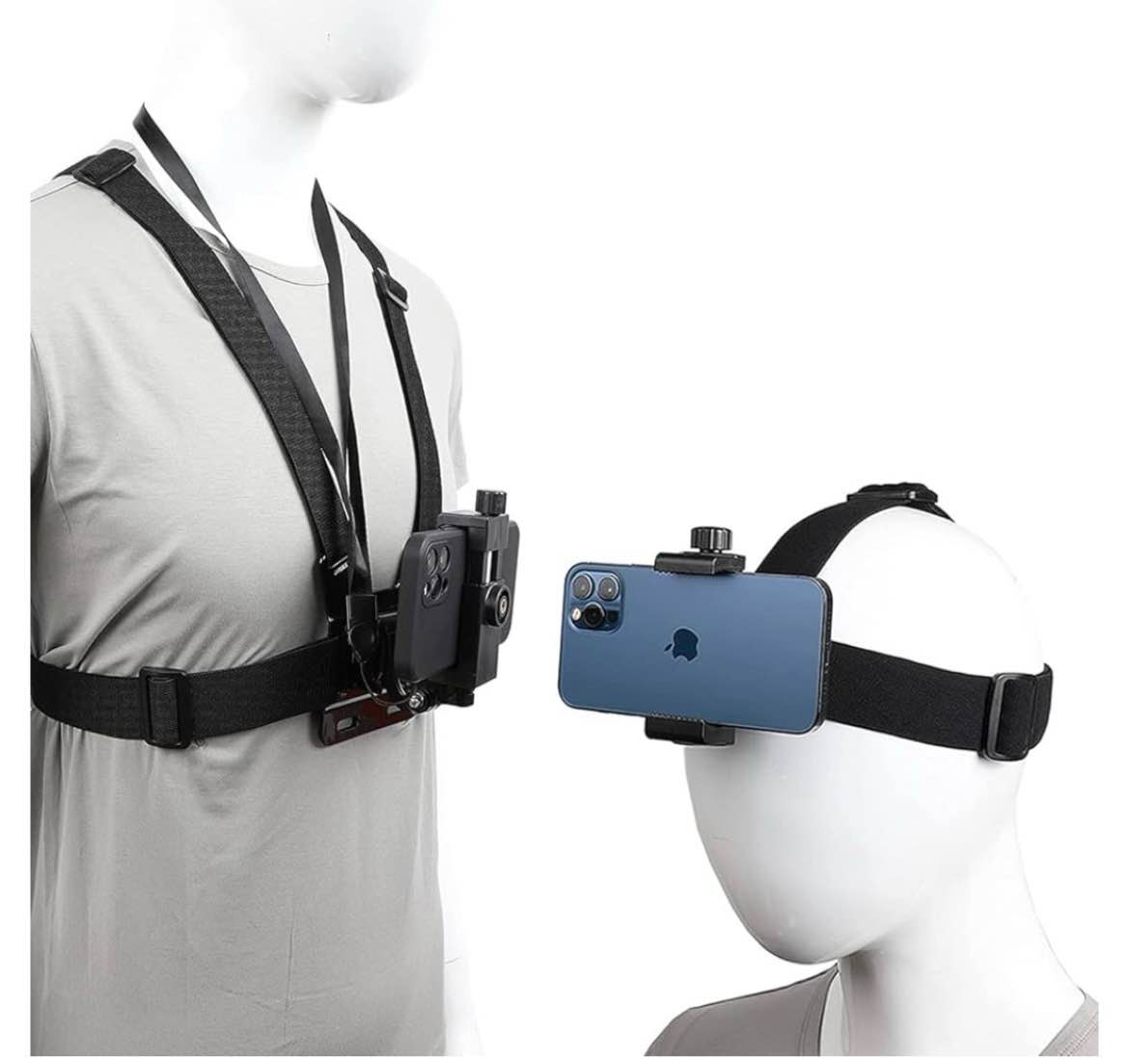 pellking mobile phone chest strap harness mount head strap holder kit for pov/vlog,cell phone clip c