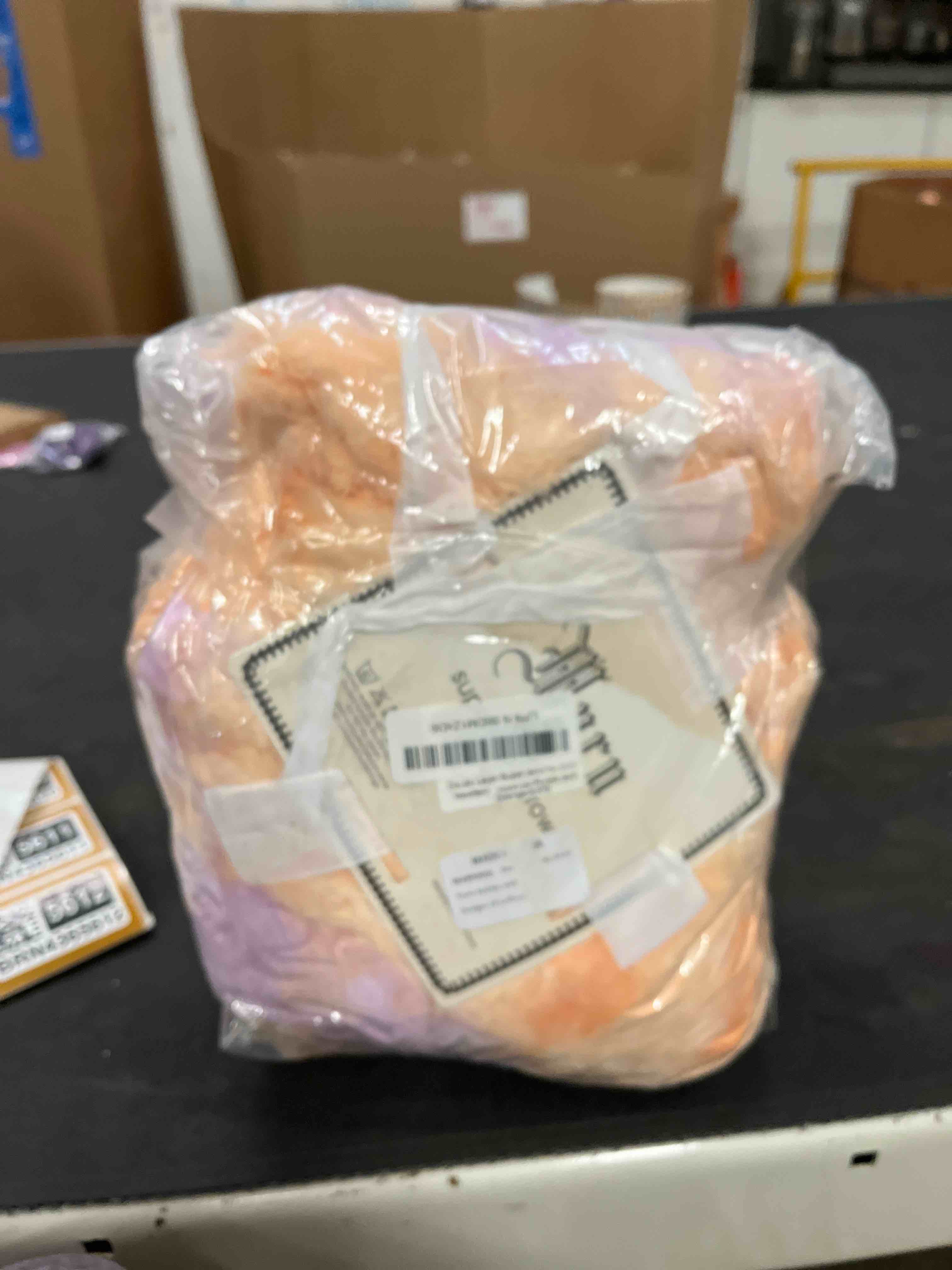 Condition photo showing Good Condition for double layer super soft faux fur throw blanket, plush rose pattern, pastel purple and orange tie-dye