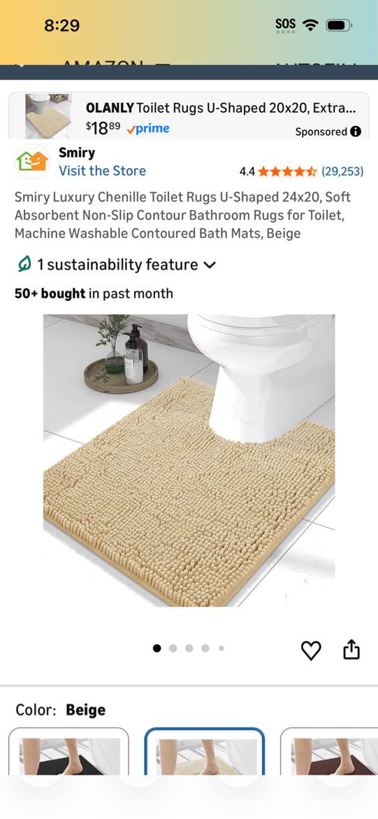 smiry luxury chenille toilet rugs u-shaped 24x20, soft absorbent non-slip contour bathroom rugs for