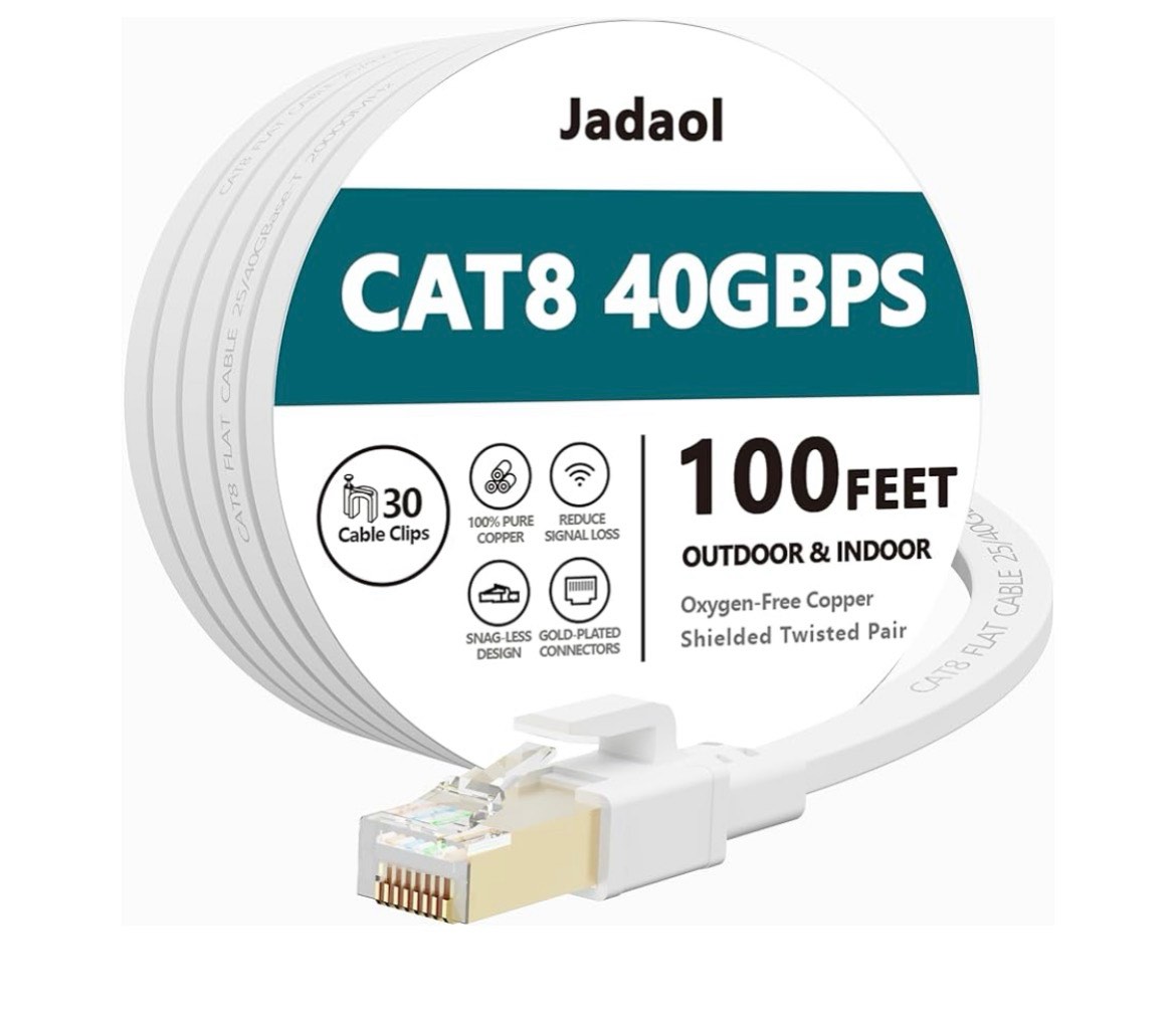 jadaol cat 6 ethernet cable 200 ft (60.96m), 10gbps support cat8 cat7 network, flat rj45 lan patch c