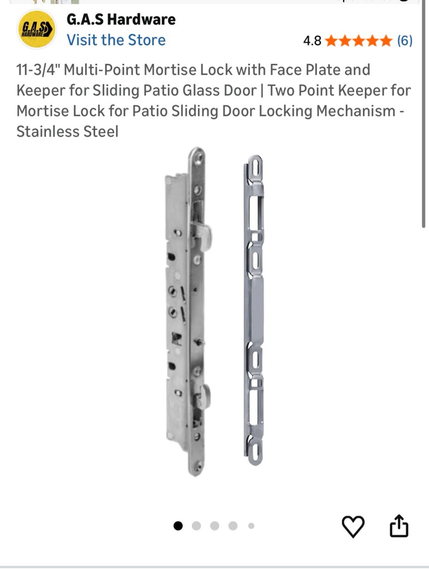 2 point sliding patio glass door mortise lock with 11-3/4" faceplate, dual point hooks with anti-sla