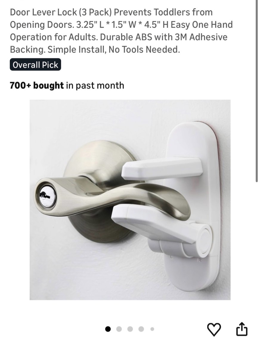door lever lock (3 pack) prevents toddlers from opening doors. 3.25" l * 1.5" w * 4.5" h easy one ha