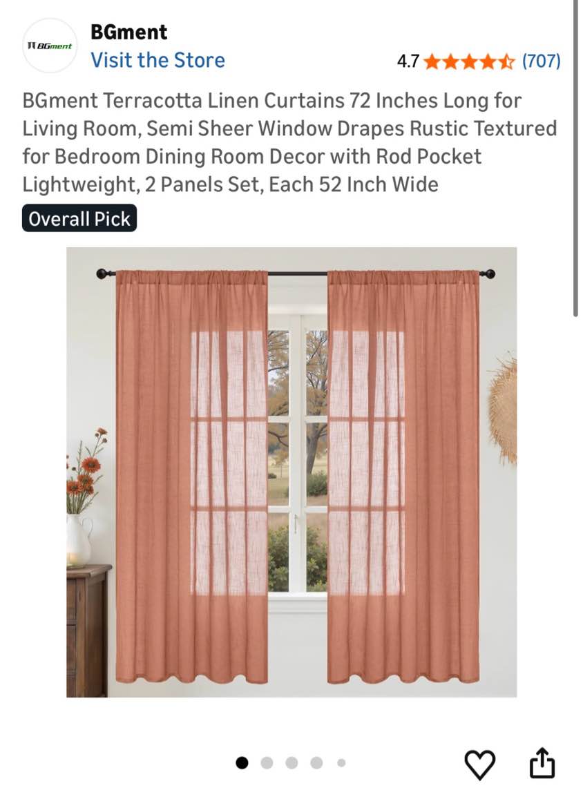 bgment terracotta linen curtains 72 inches long for living room, semi sheer window drapes rustic tex