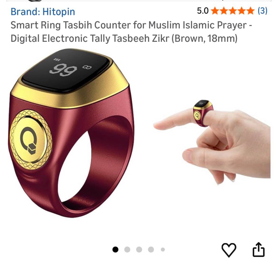 Hitopin Smart Ring Counter, Smart Tasbih Zikr Ring, Muslim Islamic Prayer Smart Rings,Tasbih Counter