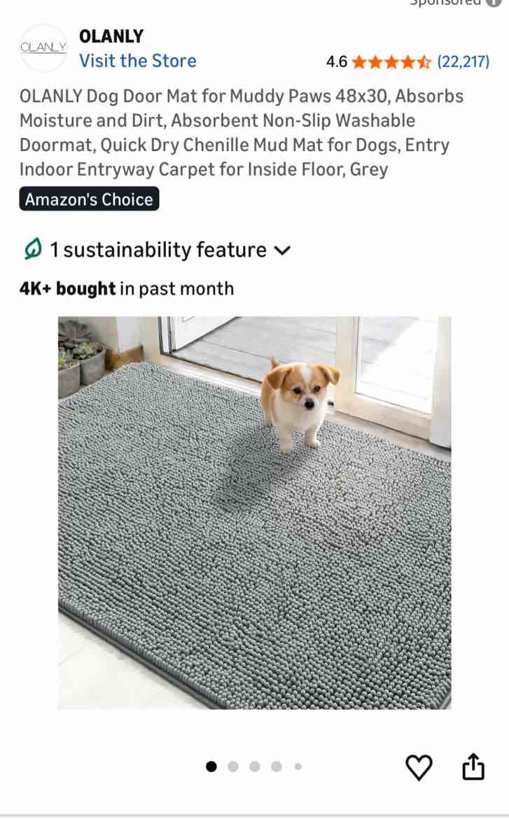 olanly dog door mat for muddy paws 34x21, absorbs moisture and dirt, absorbent non-slip washable doo