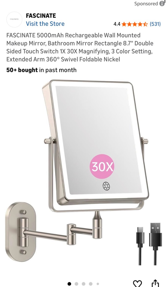 Condition photo showing Good Condition for fascinate 5000mah rechargeable wall mounted makeup mirror, bathroom mirror rectangle 8.7" double sid