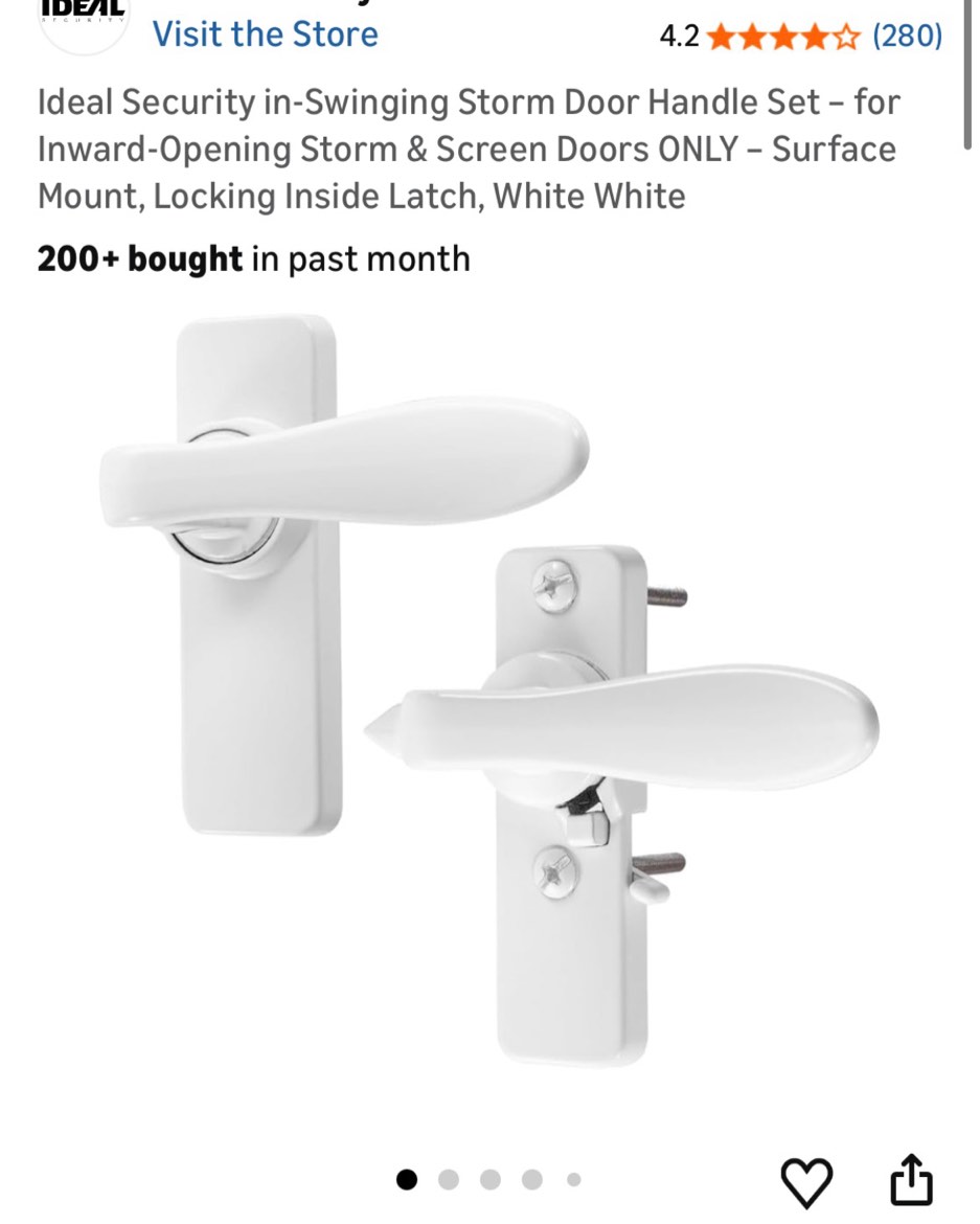 Ideal Security in-Swinging Storm Door Handle Set – for Inward-Opening Storm & Screen Doors ONLY – Su