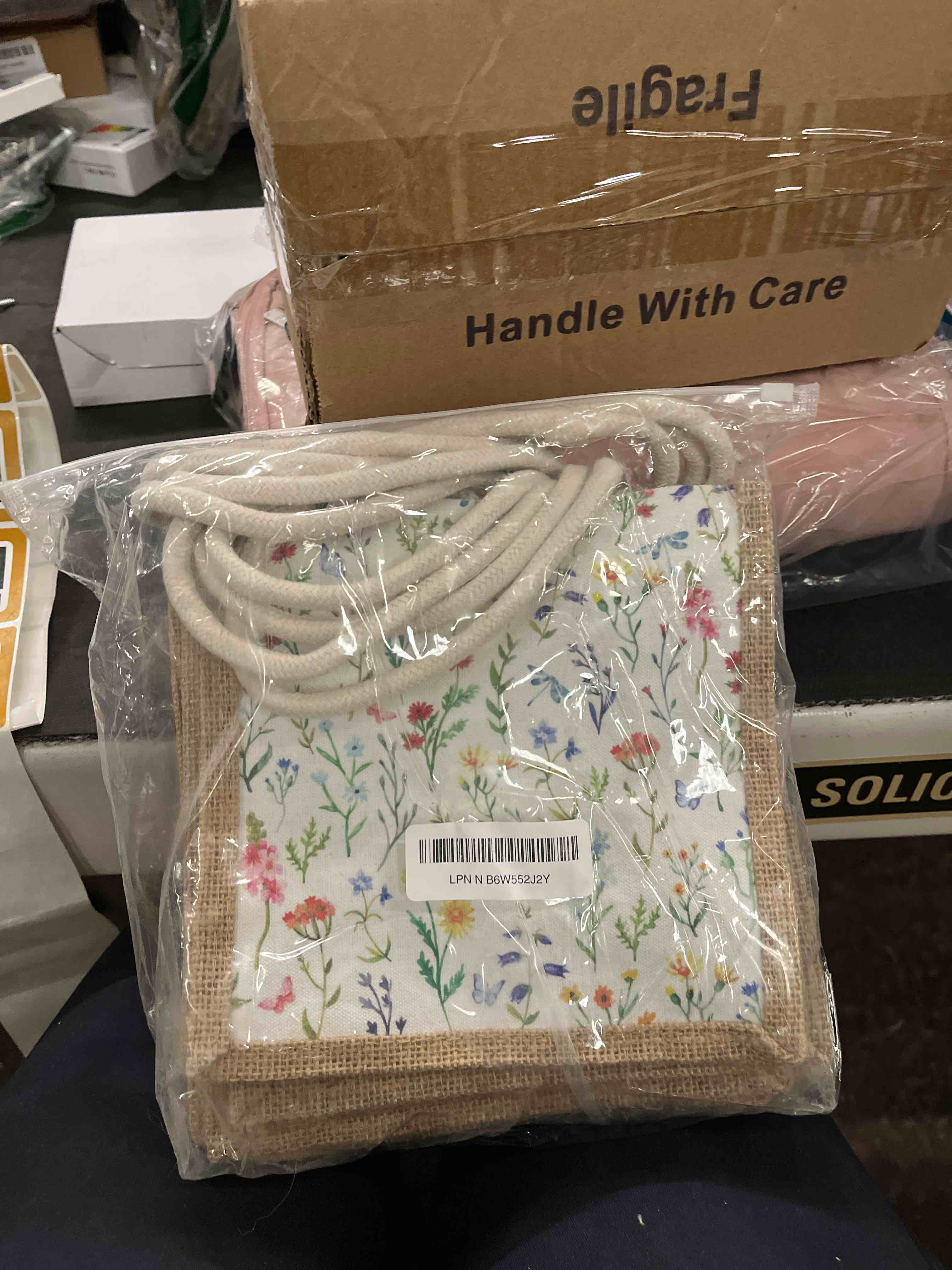 Condition photo showing Good Condition for abbylike 6 pcs floral gift bag mini reusable flower cielito lindo burlap goodie tote with handle button for wedding bridal shower party favor (watercolor wildflowers) 6 watercolor wildflowers