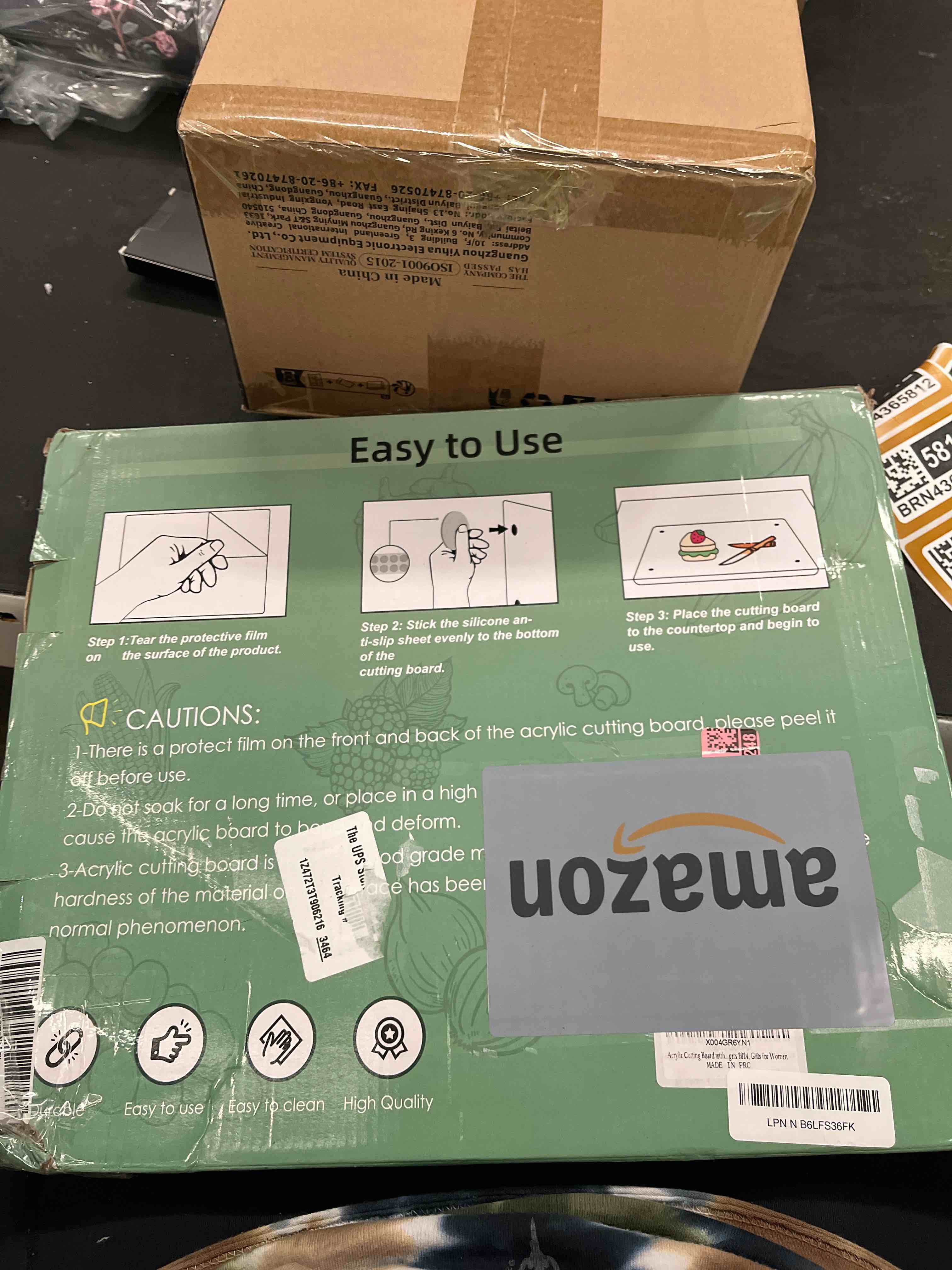 Condition photo showing Good Condition for acrylic cutting board with juice groove, non slip clear cutting board with counter lip, 17.5x13.5 in