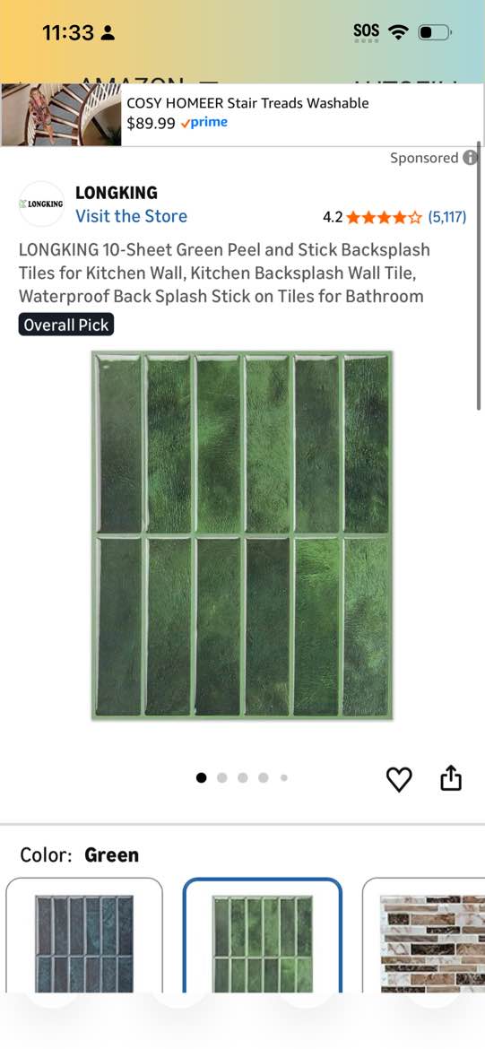 longking 10-sheet green peel and stick backsplash tiles for kitchen wall, kitchen backsplash wall ti