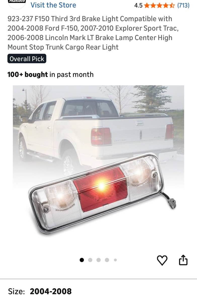 Condition photo showing Good Condition for 923-237 f150 third 3rd brake light compatible with 2004-2008 ford f-150, 2007-2010 explorer sport tr