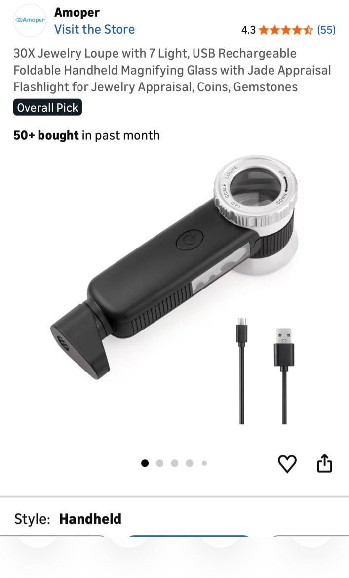 Condition photo showing Good Condition for amoper 30x jewelry loupe with 7 light, usb rechargeable foldable handheld magnifying glass with jade
