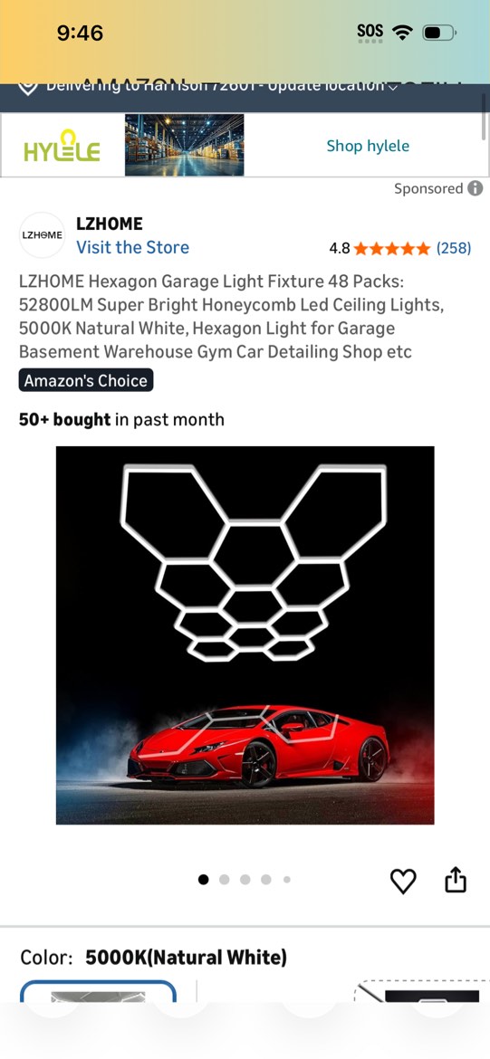 Condition photo showing Good Condition for lzhome hexagon led garage light: super bright 40000lm honeycomb garage light, 8 hex diy hexagon led 