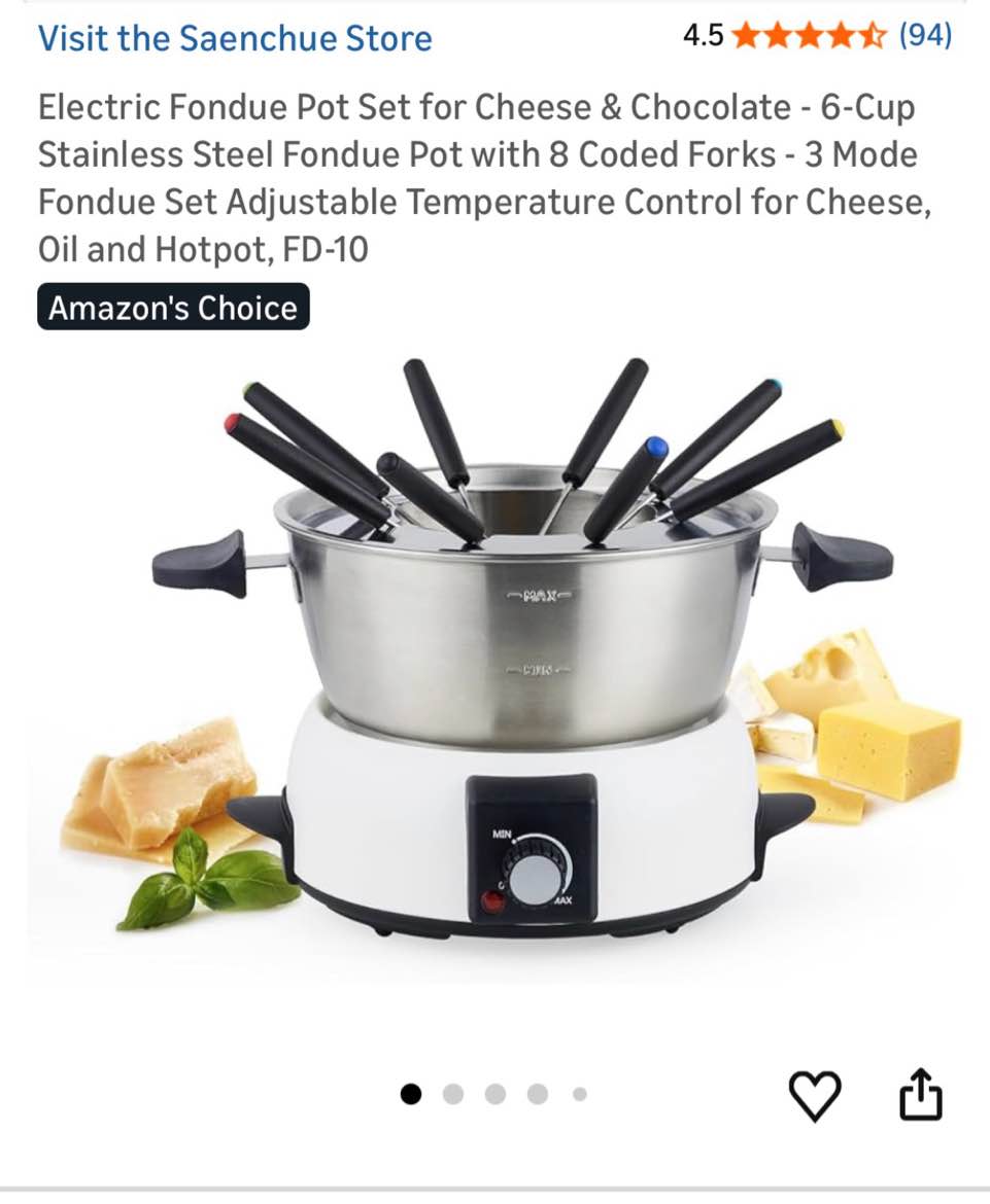 Condition photo showing Good Condition for saenchue 3-quart electric fondue pot set – stainless steel fondue pot with 8 color-coded forks, 3-mo