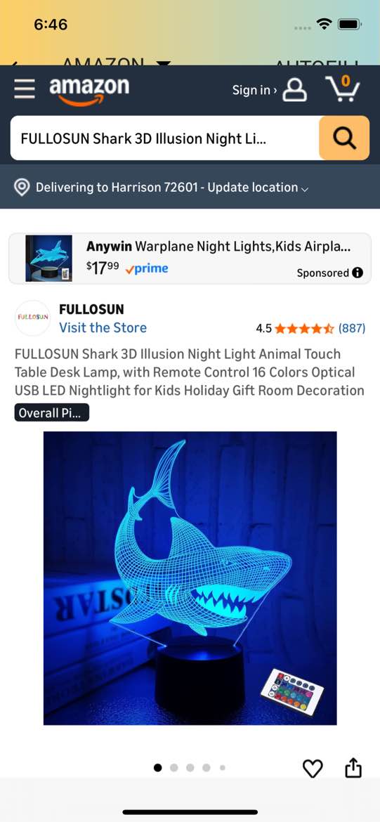 FULLOSUN Shark 3D Illusion Night Light Animal Touch Table Desk Lamp, with Remote Control 16 Colors O
