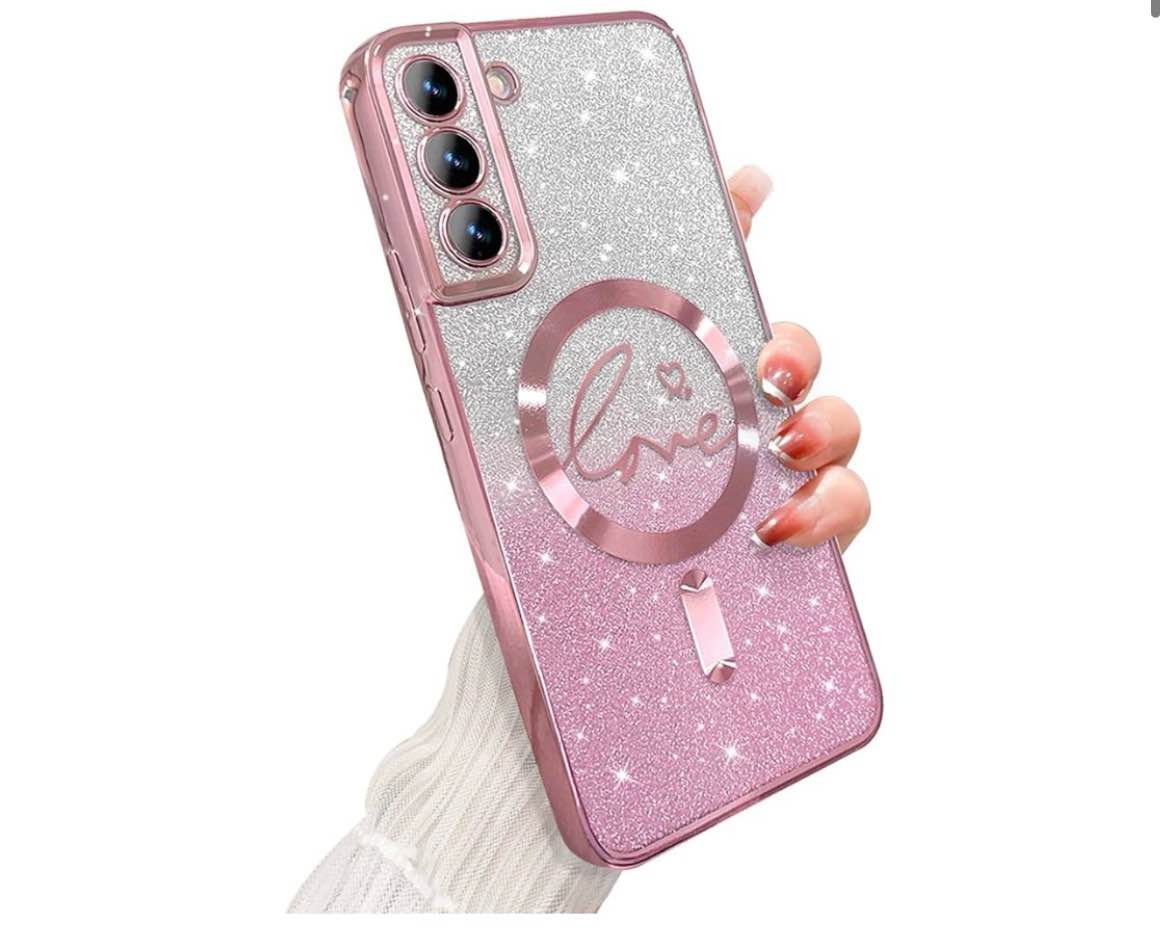 ZONRW for Samsung Galaxy S22 Case Magnetic,for Women Girl Soft Cute Luxury Love Heart Plating Bling 
