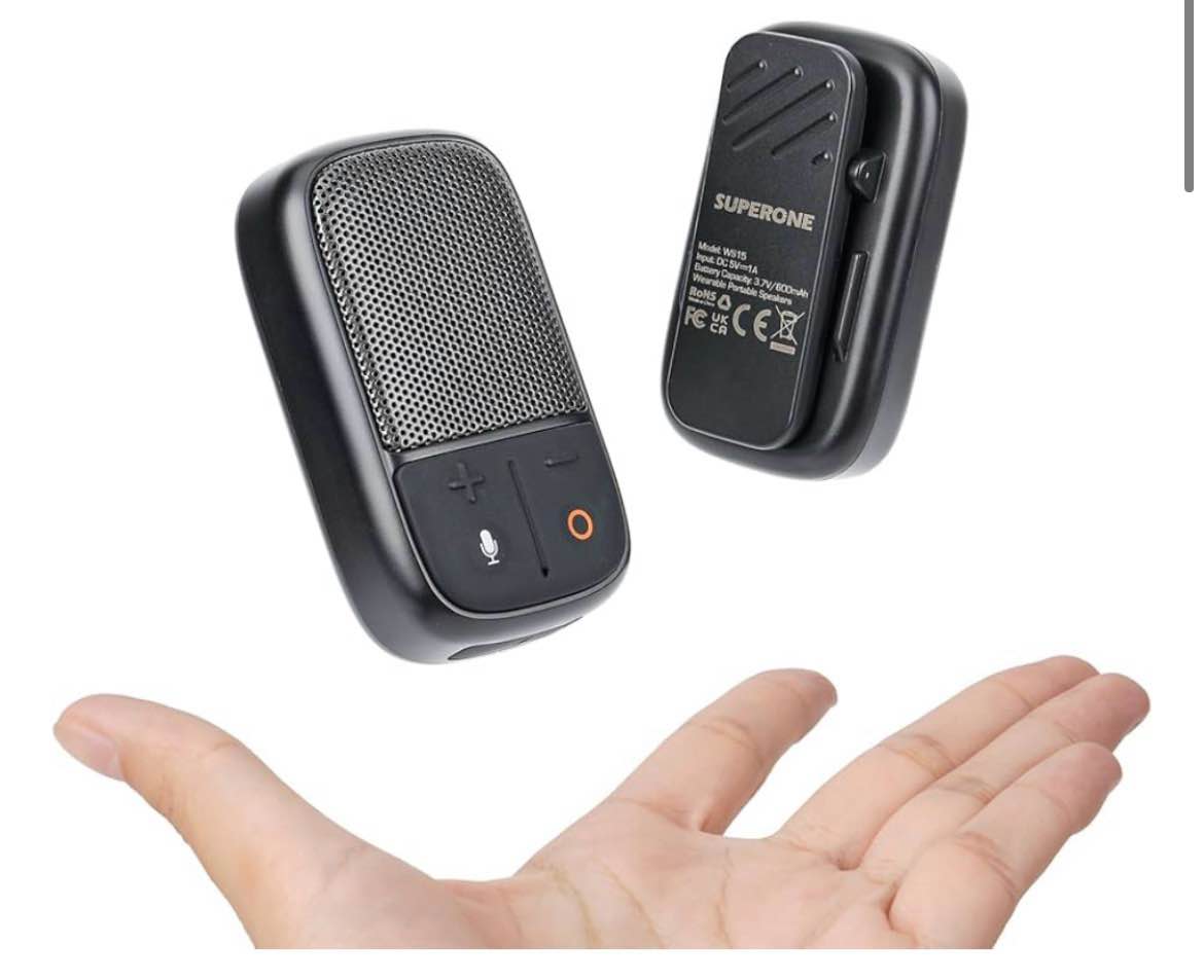 superone 2026 upgrade wearable bluetooth speaker with voice assistant & mic, ipx7 waterproof clip-on