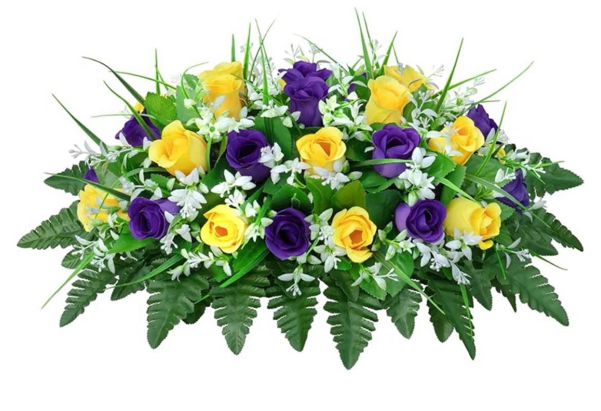 LVXINLI Artificial Cemetery Flowers Saddle-Shaped Tombstone Decorations Non-Fading UV-Resistant? Yel