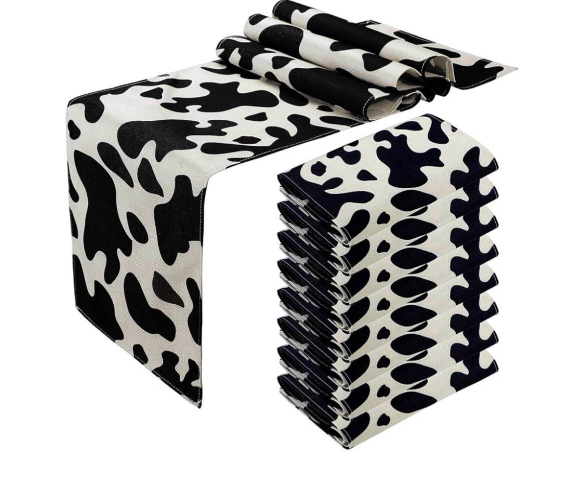 kingdder 8 pcs linen cow print pattern table runner farm black and white cowhide tablecloth cow prin