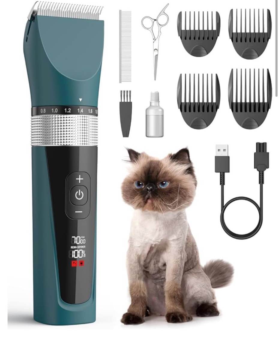 oneisall cat clippers for matted hair, 5-speed quiet cat grooming kit, cordless pet shaver for long 