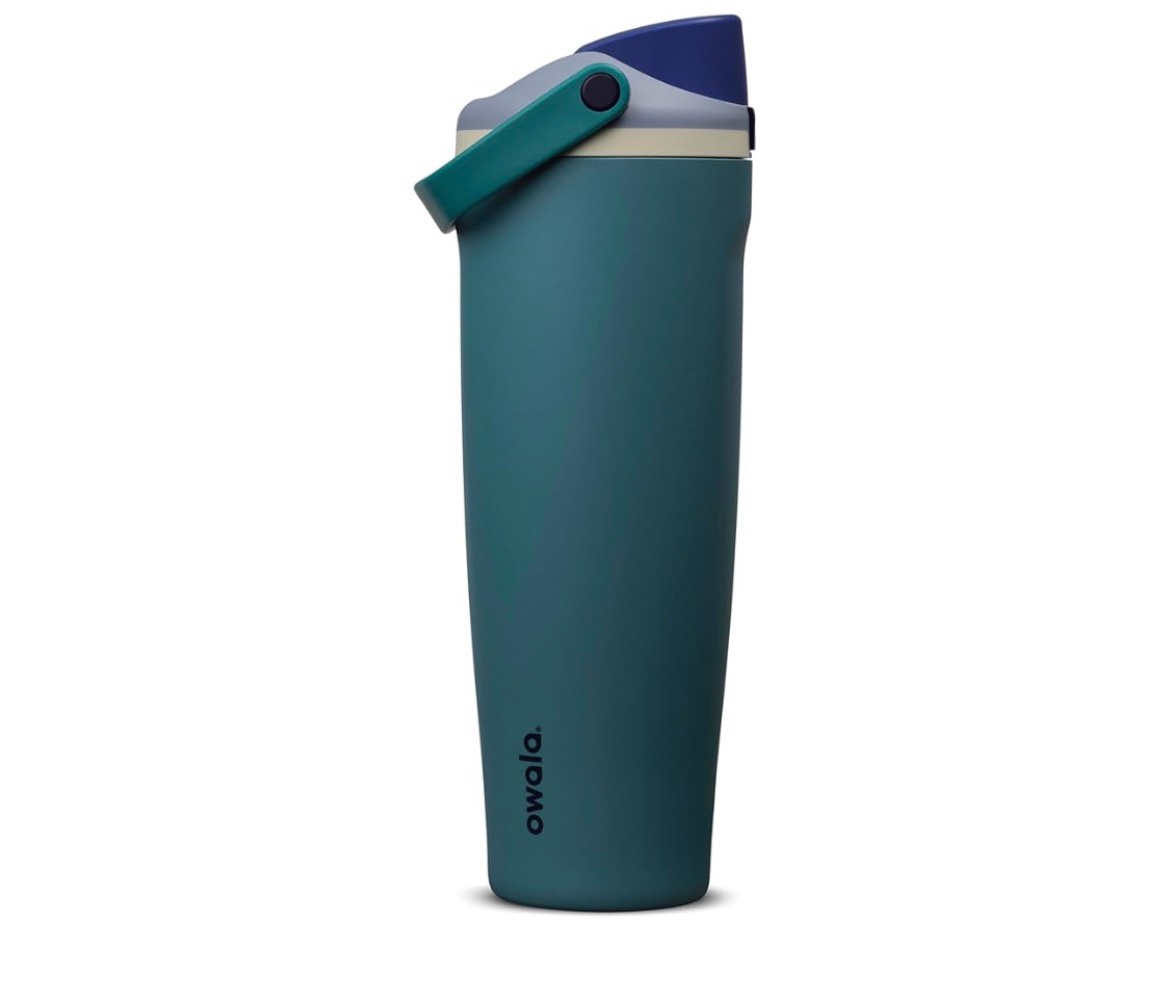 owala freesip sway insulated stainless steel water bottle with two-way spout, built-in straw and buc