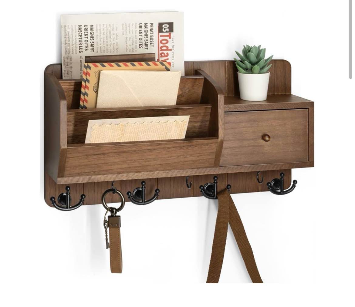 Rebee Vision Farmhouse Key Holder Wall Mount - Small Key Rack & Mail Organizer for Wall with 4 Key H