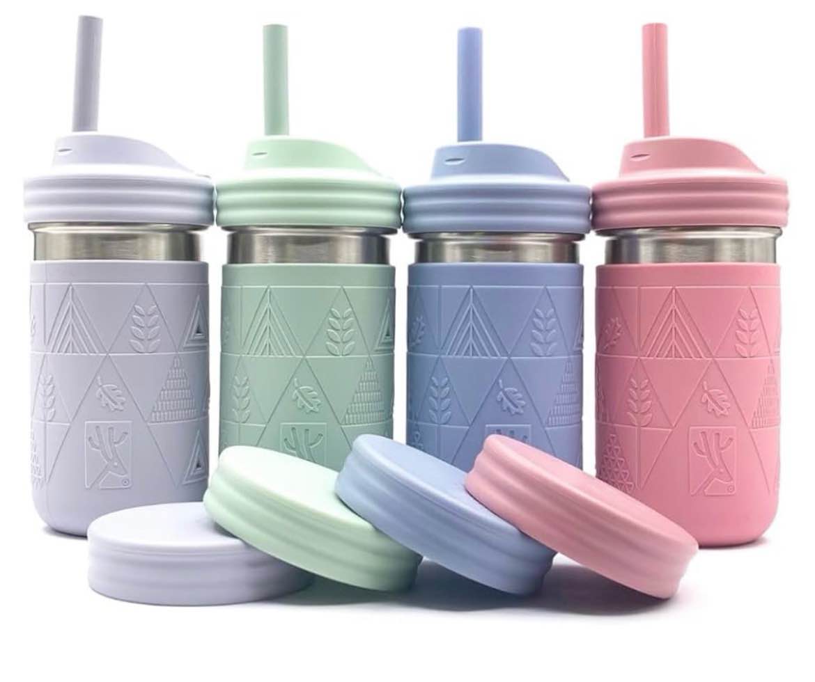 elk and friends 14oz stainless steel kids + toddler drinking cups | the original mason jar with slee