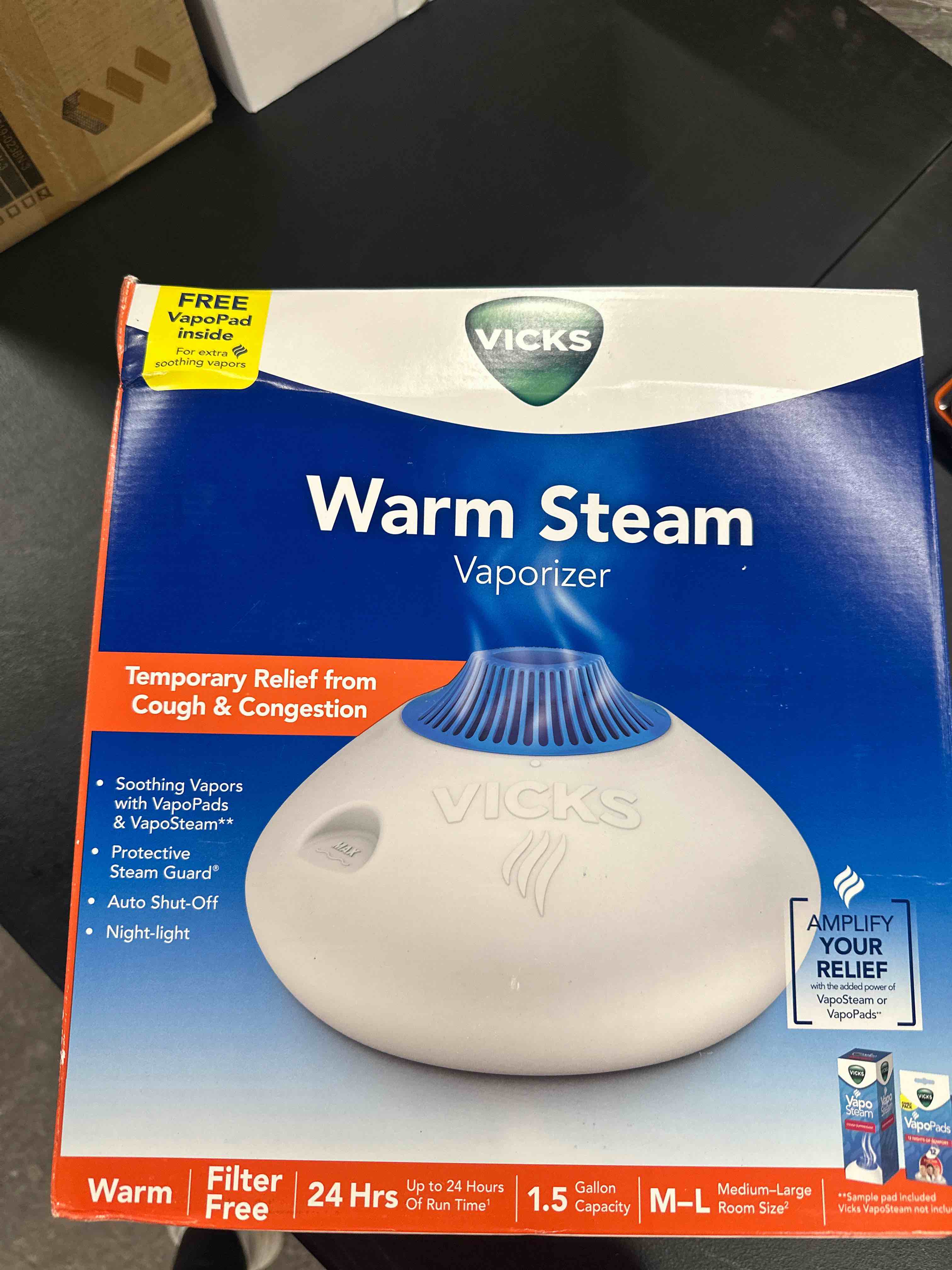 Condition photo showing Good Condition for vicks warm steam vaporizer, small to medium rooms, 1.5 gallon tank – warm mist humidifier for baby and kids rooms with night light, works with vicks vapopads and vaposteam