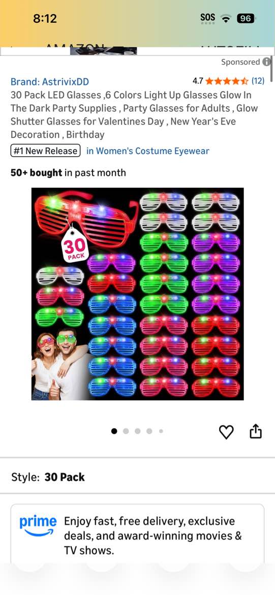 Condition photo showing Good Condition for batweet 30 pcs glow in the dark glasses, 6 colors led glasses bulk for adults, glow neon party suppl