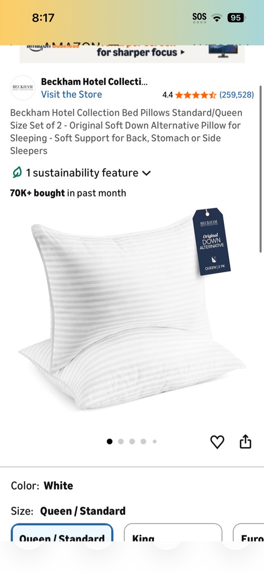 Condition photo showing Good Condition for beckham hotel collection summer sanctuary queen pillow - cooling qmax adjustable down alternative pi