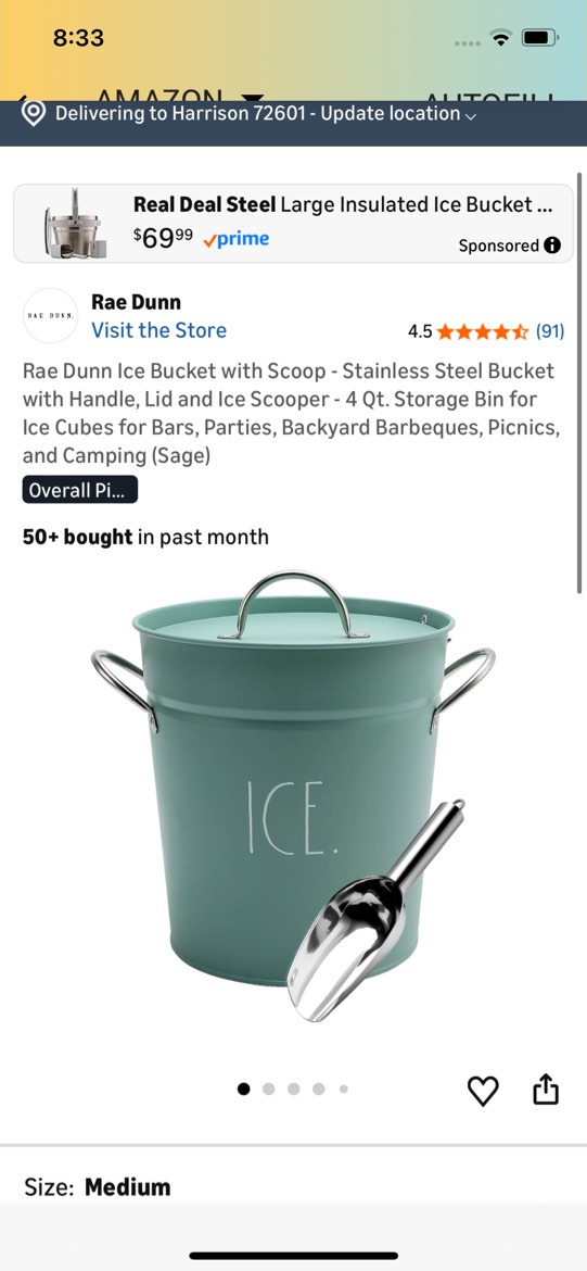 Condition photo showing Good Condition for rae dunn ice bucket with scoop - stainless steel bucket with handle, lid and ice scooper - 4 qt. storage bin for ice cubes for bars, parties, backyard barbeques, picnics, and camping (sage)