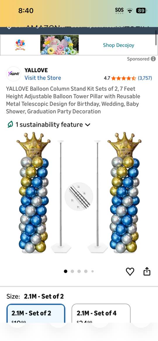 Condition photo showing Good Condition for yallove balloon column stand kit sets of 2, 7 feet height adjustable balloon tower pillar with reusa