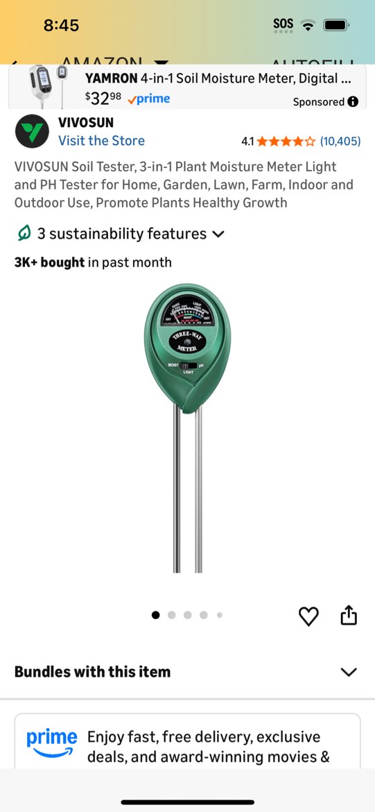 Condition photo showing Good Condition for vivosun soil tester, 3-in-1 plant moisture meter light and ph tester for home, garden, lawn, farm, i