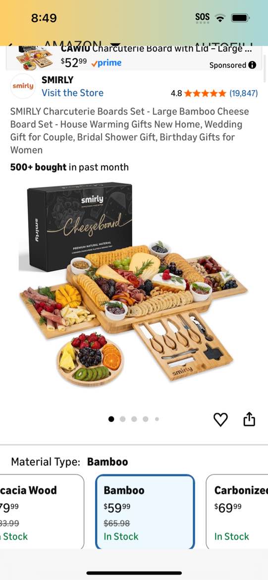 Condition photo showing Good Condition for smirly charcuterie boards set - large bamboo cheese board set - house warming gifts new home, weddin