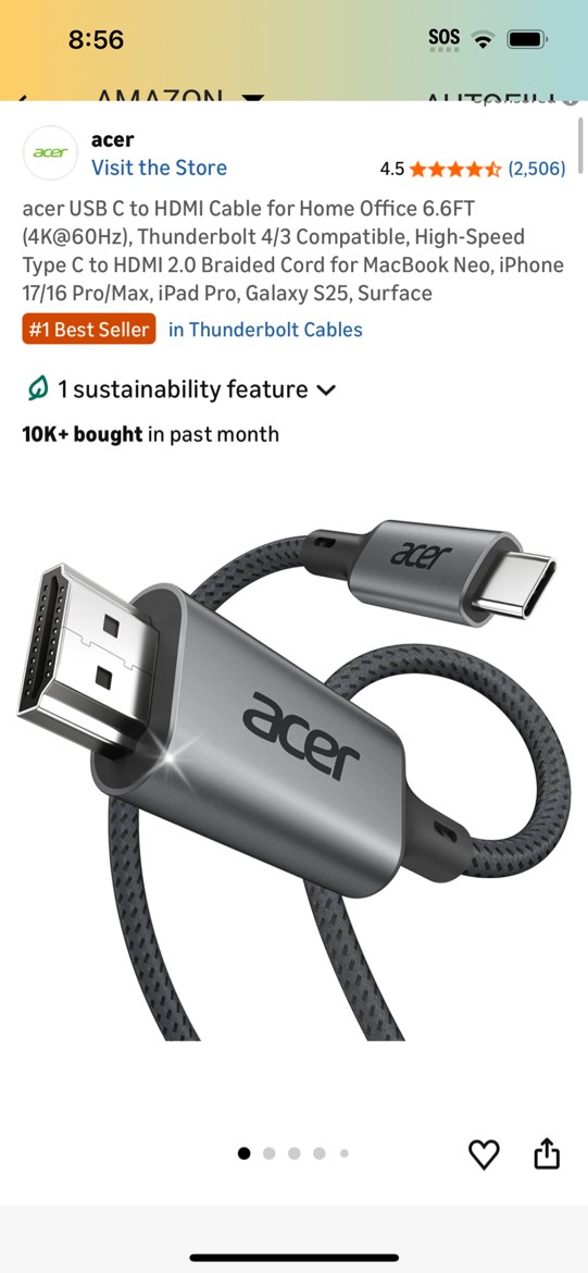 Condition photo showing Good Condition for acer usb c to displayport cable 6.6 ft (4k@60hz 2k@165hz), type-c to displayport cord (sturdy alumin