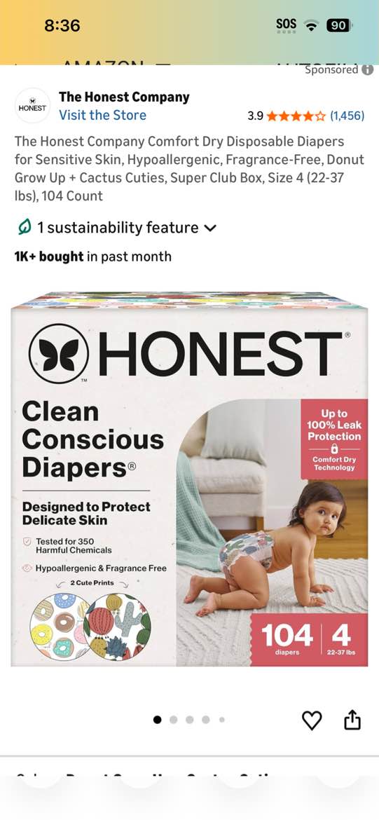 Condition photo showing Good Condition for the honest company comfort dry disposable diapers for sensitive skin, hypoallergenic, fragrance-free