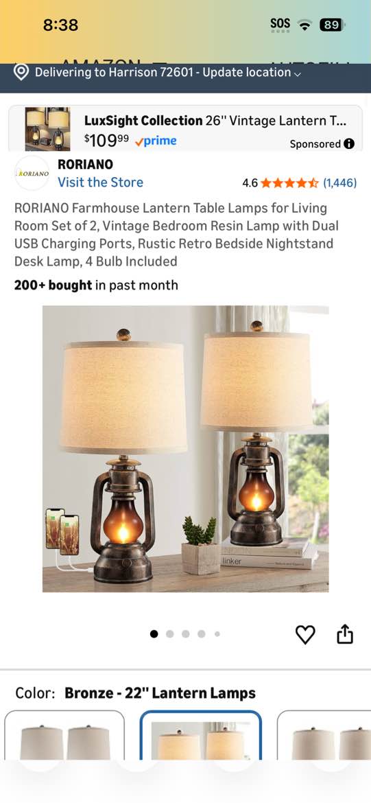 Condition photo showing Good Condition for roriano farmhouse lantern table lamps for living room set of 2, vintage bedroom resin lamp with dual