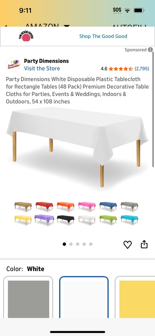 Condition photo showing Good Condition for tullipak bulk white plastic tablecloths | 100 pack | 54inx108in | fits standard folding and picnic t