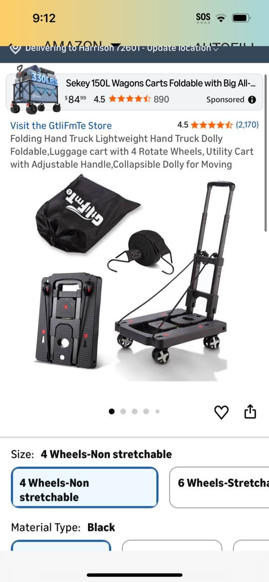 Condition photo showing Good Condition for folding hand truck lightweight hand truck dolly foldable,luggage cart with 6 rotate wheels, utility