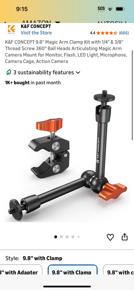 Condition photo showing Good Condition for k&f concept 9.8" magic arm clamp kit with 1/4" & 3/8" thread screw 360° ball heads articulating magi
